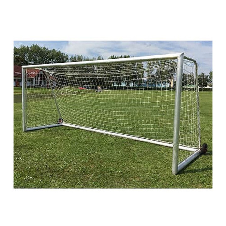 Leon de Oro futballháló/háló A5 M100, UV-álló PP-ből, 4 mm vastagság, 100 mm lyukméret, fehér, 5 x 2 m, mélység 1/1.5 m