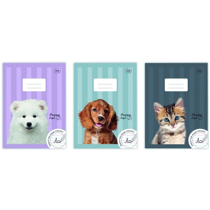 Тетрадка/тефтер Interdruk Puppy mix А4, 32 листа, на редове, хартия 70 гр/м², Многоцветен, 10 бр