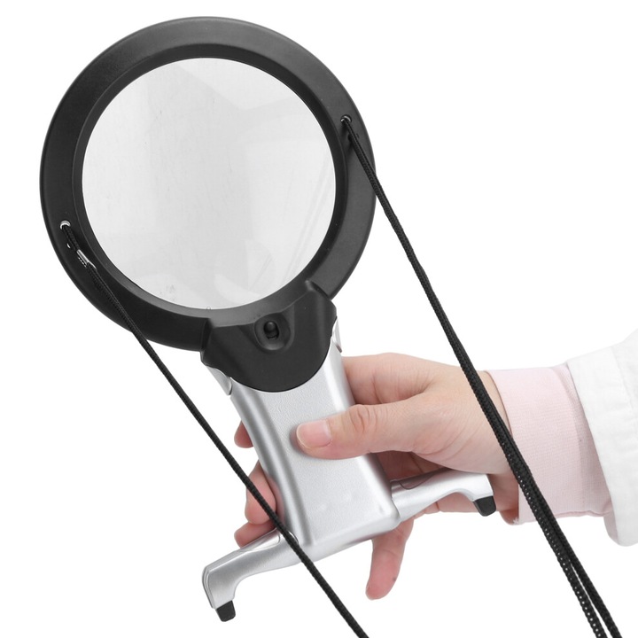 Lupa/magnifier 26x cu led dublu, portabila hands-free pentru mana si gat, 22x13.5x2 cm (8.7x5.3 in), negru/argintiu, 1 buc
