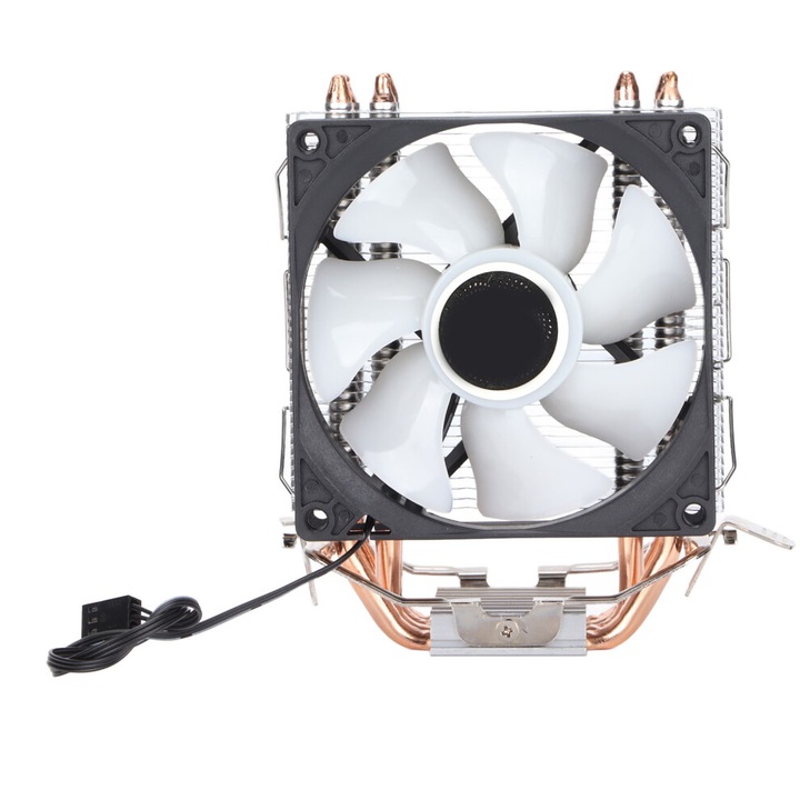 CPU hűtő 90 mm-es ventilátorral, 4 közvetlen érintkezésű hőcsővel, RGB, 38 CFM, 20 dB, Intel/AMD kompatibilis, Többszínű, 1 db