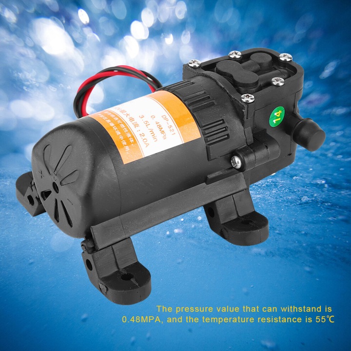 Pompa de apa, mini-pompa 12V 0.48MPa 3.5 L/min din plastic, compacta si durabila, racord 8.5/7 mm, negru