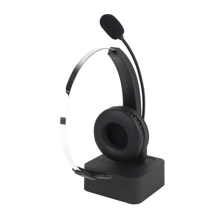 Vezeték nélküli mono fülhallgató/Bluetooth 5.0 headset forgatható mikrofonnal, újratölthető, állítható fejpánt, fekete, 1 db