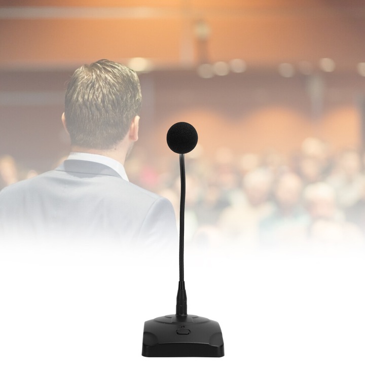 Vezetékes konferencia mikrofon, 360°-ban állítható, fekete, 5m XLR