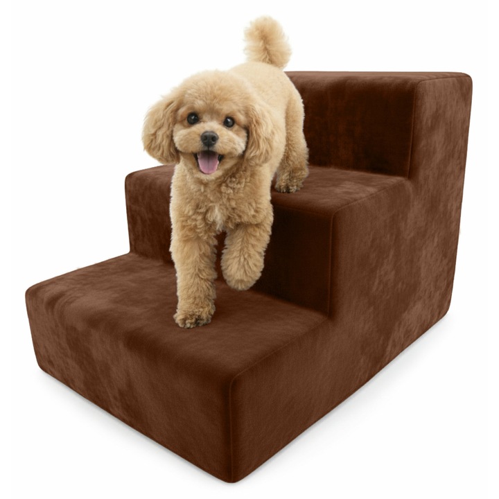 Scara Animale Pentru Caini Pisici 31x30x46 cm 3 MAGIC VELVET Trepte Husa Detasabila Miere