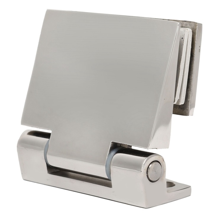 Balama pentru usa din sticla, feronerie inclinata, otel inoxidabil 304, finisaj satin, rezistenta la coroziune, argintiu, 120mm
