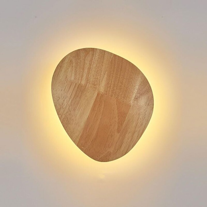Аплик за стена, стенна лампа, Nordic Geometric, вграден LED 3000K, корпус от дърво и желязо, натурален, 19x16x4/25x21x4 см