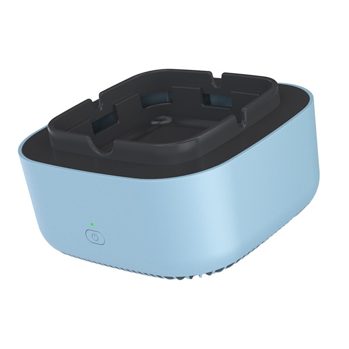 Elektromos füstmentes hamutartó légtisztítóval negatív ionokkal, aktívszén szűrővel és alsó ventilátorral, aromaterápia, kék, 13x13x7 cm