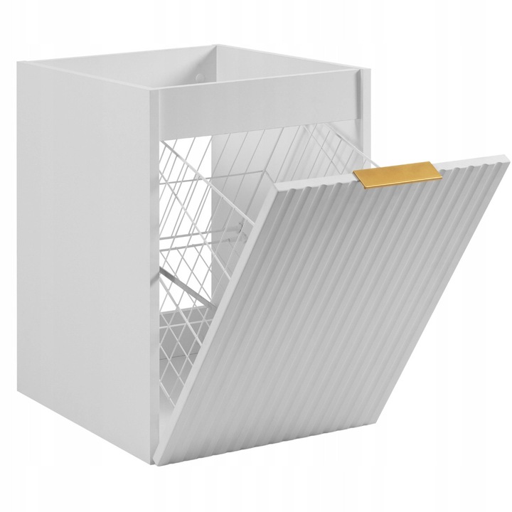 Dulap De Baie Suspendat Cu Cos De Rufe 35L, Rodan, Flow, 40x57x46 cm, Alb Mat, MDF Si Pal, Fronturi Canelate, Usa Cu Inchidere Lenta Soft Close, 3 Seturi Manere, Mobilier Baie Modern, Organizator Rufe, Design Premium