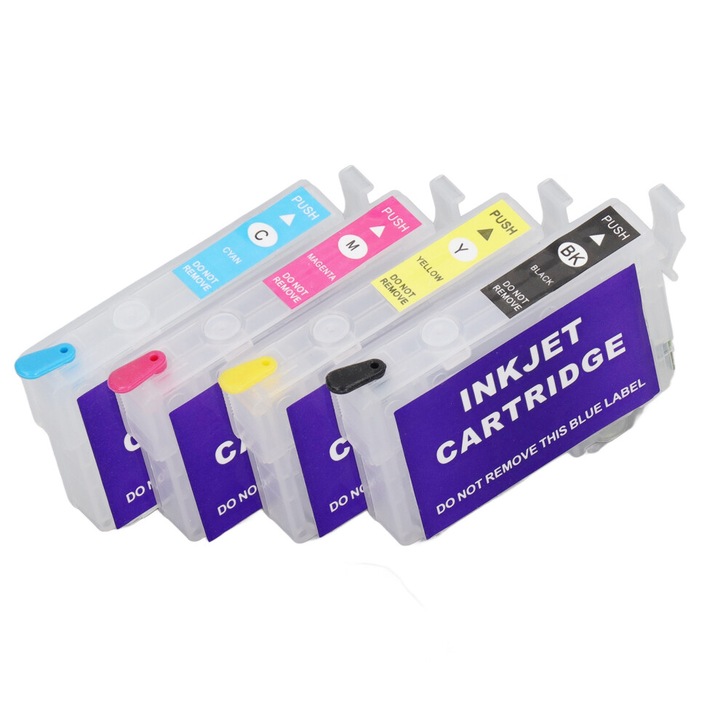 Set cartuse cerneala compatibile T1711-T1714, cu cip permanent, reincarcabile, Multicolor, 4 bucati