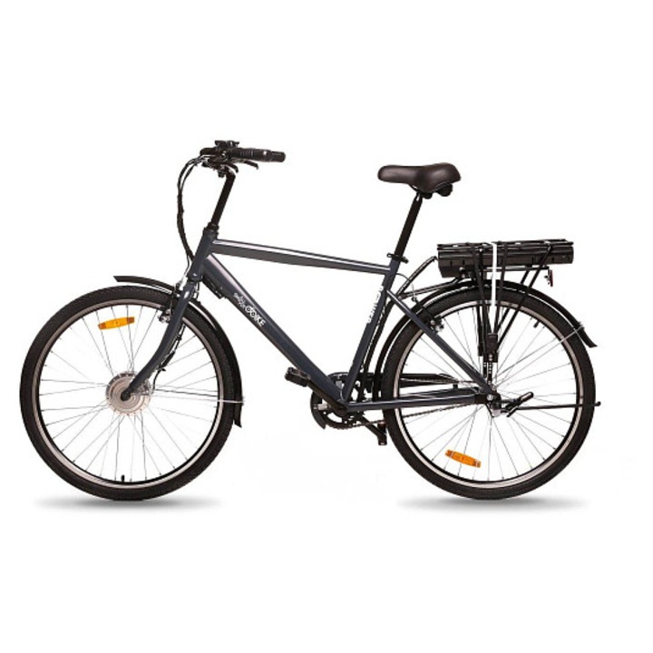 Bicicleta electrica KEBIKE SHALLWE M&W, motor 250W (24V, antrenare fata), baterie detasabila 24V/8,8Ah, furca fata amortizata, gri, 1 buc