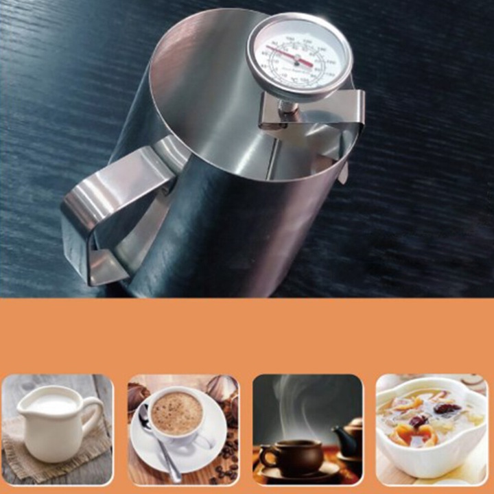 Termometru pentru cafea, lapte si gatit, din otel inoxidabil, portabil cu sonda, gama 0-200°C, argintiu