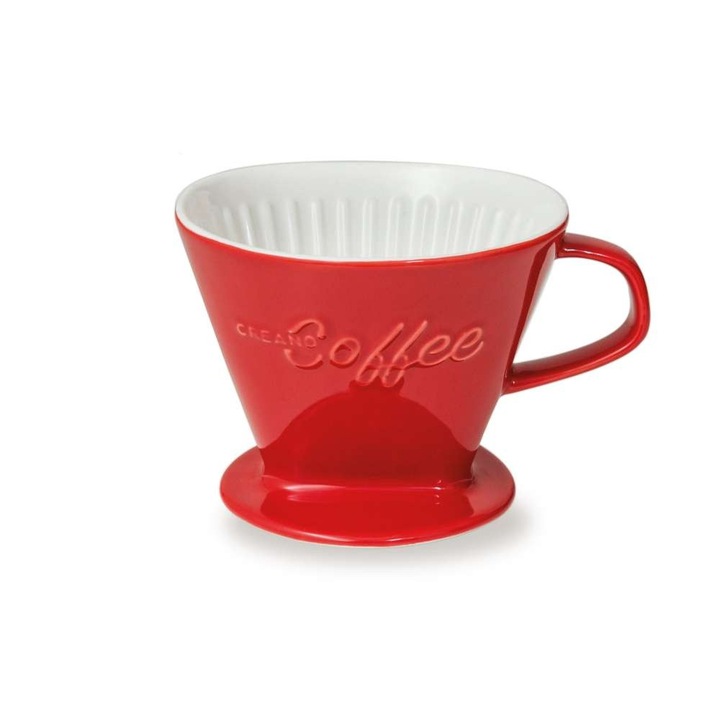 Filtru cafea Creano din portelan, marimea 4, pentru filtre 1x4, baza stabila, rosu
