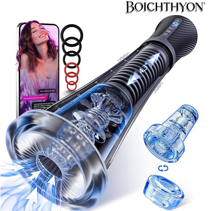 Masturbator masculin automat 3 in 1, Boichthyon®, Control prin aplicatie Ajuta la cresterea dimensiunii penisului, antreneaza cresterea duratei actului sexual, jucarie pentru masturbare masculina