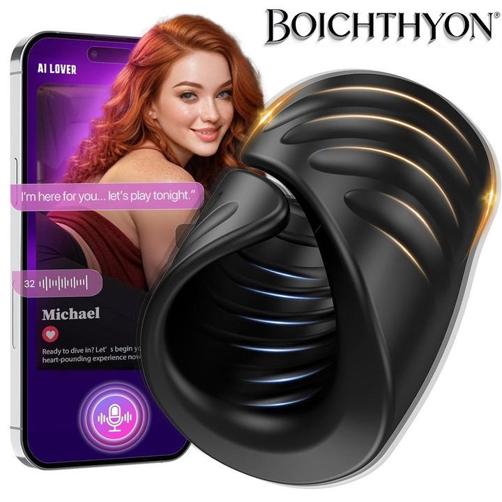 Masturbator masculin 2 in 1, Boichthyon®, inel pentru penis, vibrator pentru antrenamentul penisului, cu control prin aplicatie, 10 moduri de vibratie, stimulator pentru antrenamentul penisului