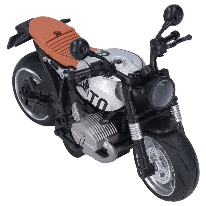 Retro játék motorkerékpár 1:12, ezüst fekete, fény hang, 20x10x12cm