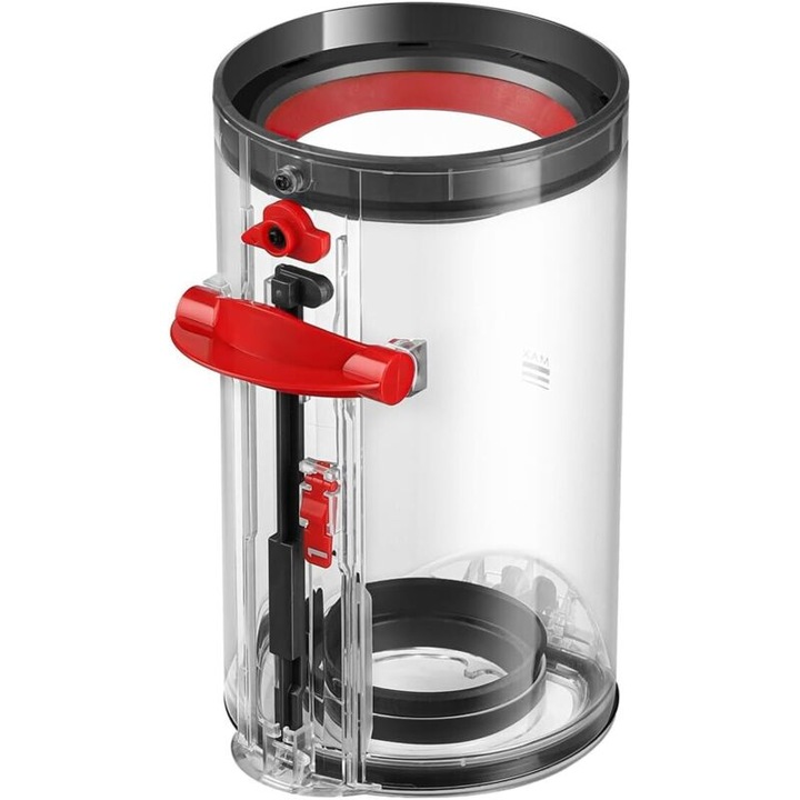 Recipient praf / rezervor pentru aspirator Dyson V11/V15/SV14/SV15/SV22, din plastic si silicon, cu capac etans si pereti mai grosi, transparent/rosu, 1 buc