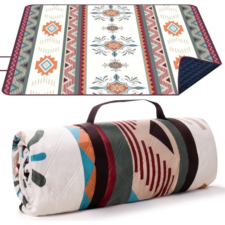 Patura picnic impermeabila 200x200cm, multicolor, pliabila, usoara