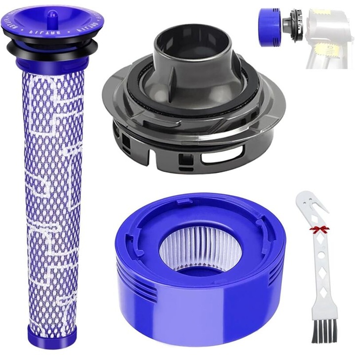 Dyson V7/V8 kompatibilis szűrőkészlet, hátsó HEPA szűrő, mosható előszűrő, motor hátsó burkolat, kék/szürke, 3 darab