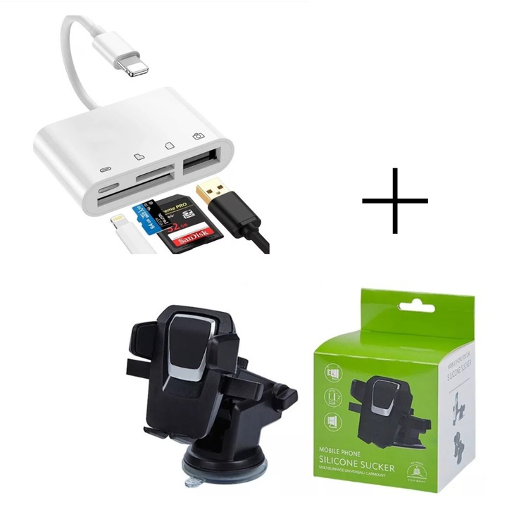 QOVU autós telefontartó szett + 4 az 1-ben C típusú laptop hub adapter, többszínű