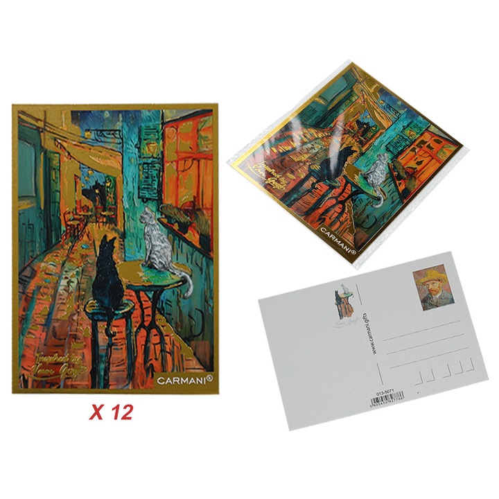 12 db CARMANI Van Gogh képeslap készlet, festményreprodukciók, ajándékba, Többszínű