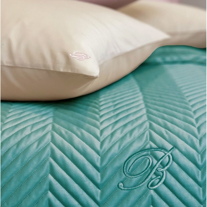 Cuvertura matlasata Stile Blu Blumarine, emerald, bumbac percale, 270x270 cm