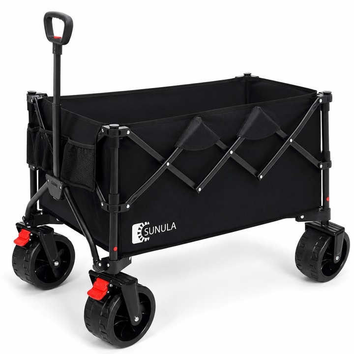 Carucior Transport Pliabil Sunula cu Roti Mari si Frana, Usor de Manevrat, Ideal pentru Plaja, Camping si Gradina