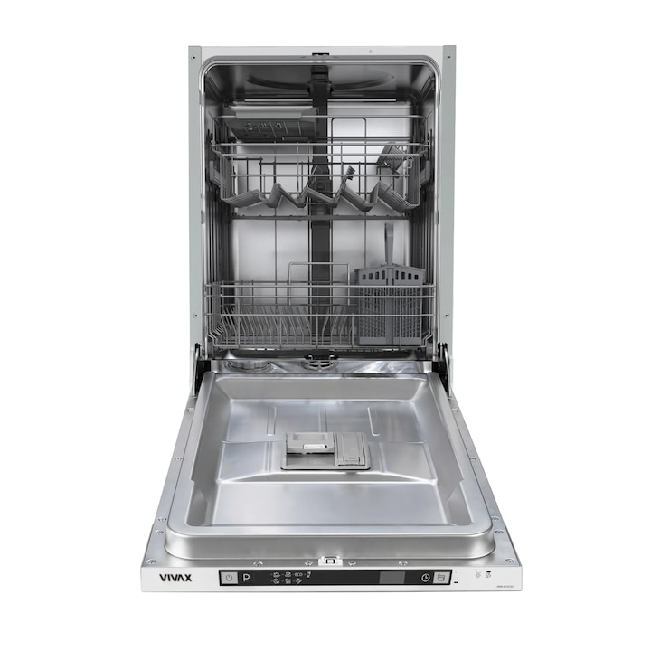 Masina de spalat vase incorporabila VIVAX DWB-451072D, 45 cm, 10 seturi, 7 programe - Intensiv, ECO, Rapid, 90 min, Half Load, pornire intarziata 24h, AquaStop, Clasa E, Gri