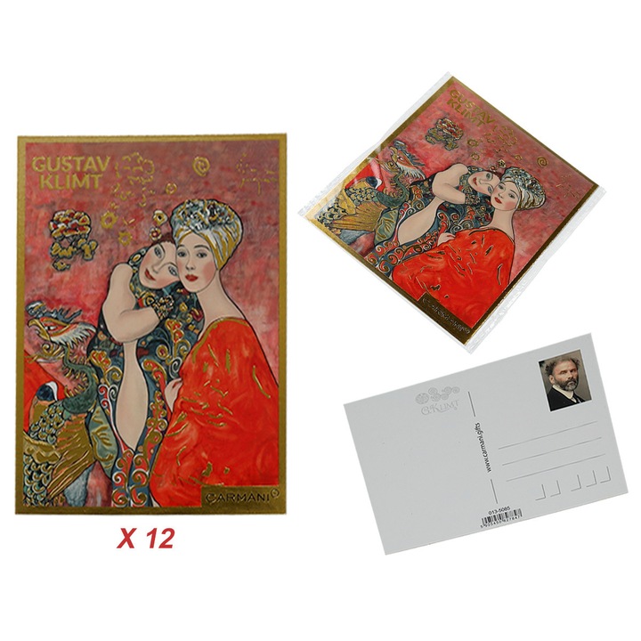 Carmani Gustav Klimt képeslapkészlet, művészeti reprodukciók arany részletekkel, írható felület, Többszínű, 12 db