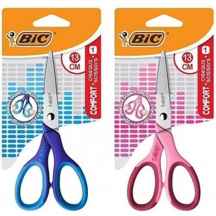 BIC Comfort gyermekolló, 13 cm, puha markolat, többszínű, 1 db