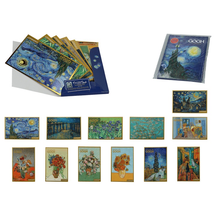 Carmani Van Gogh 12 db-os képeslapkészlet, tokban, vegyes minták, többszínű