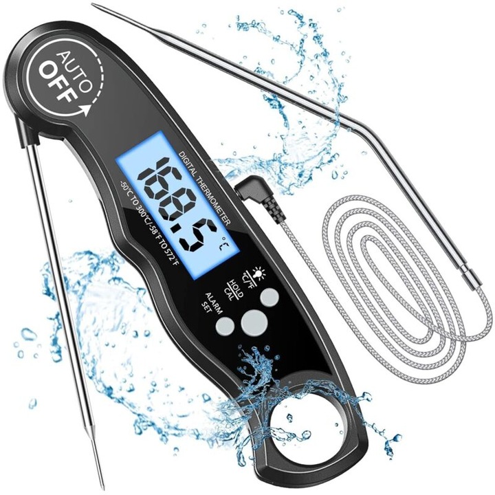 Termometru bucatarie digital, sonde duble inox, ecran LCD iluminat, 12x102cm