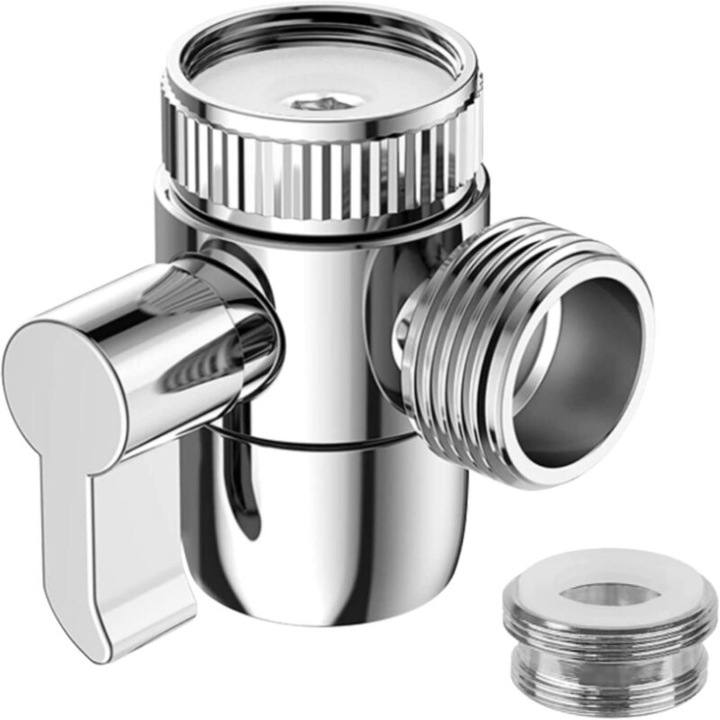 Adaptor robinet inversor/diverter 3 cai, din alama, filet M22 x M24 compatibil G1/2, cromat, 1 buc