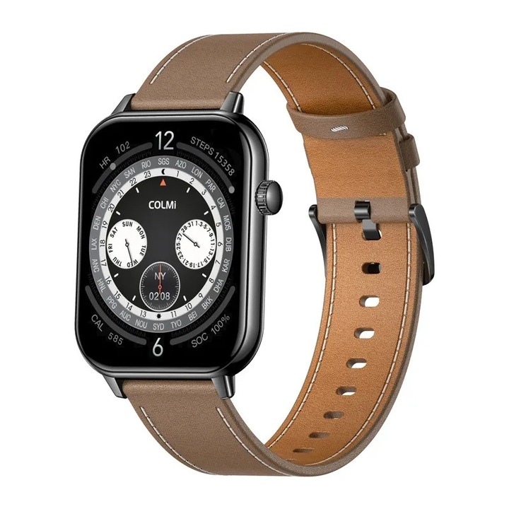 Ceas inteligent COLMI C28 – Negru + curea din piele maro