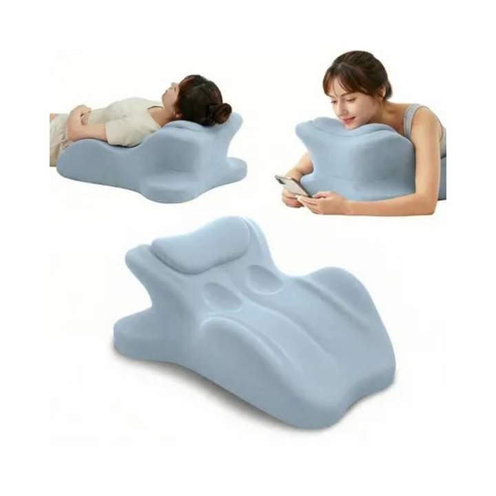 Perna ergonomica din spuma cu memorie, albastru, 27° inclinatie, multifunctionala