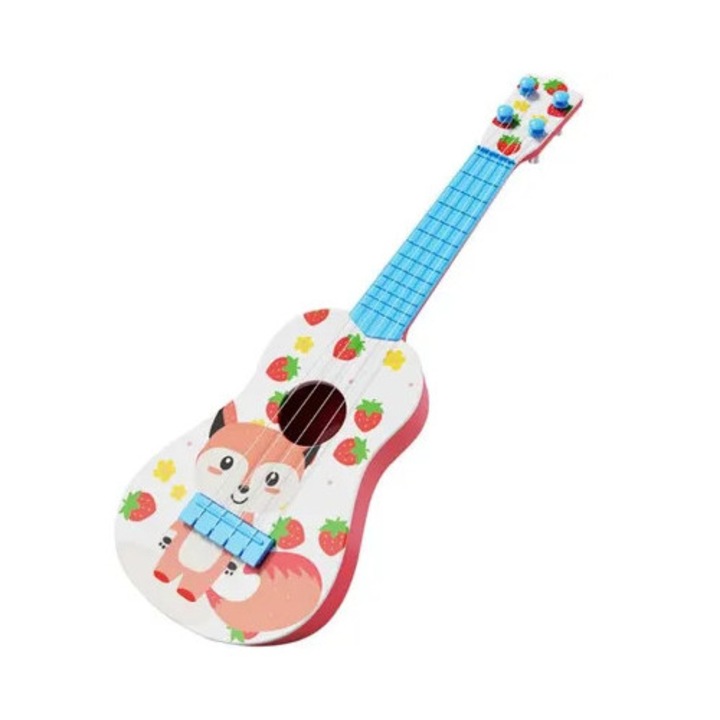 Gyermek mini ukulele tartós műanyagból, 4 állítható nylon húrral, rózsaszín, 42 cm