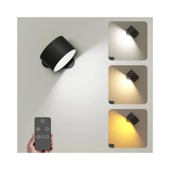 LED аплик за стена, въртящ се на 360 градуса, черен, тъч контрол, 7 цвята, 5 нива на яркост