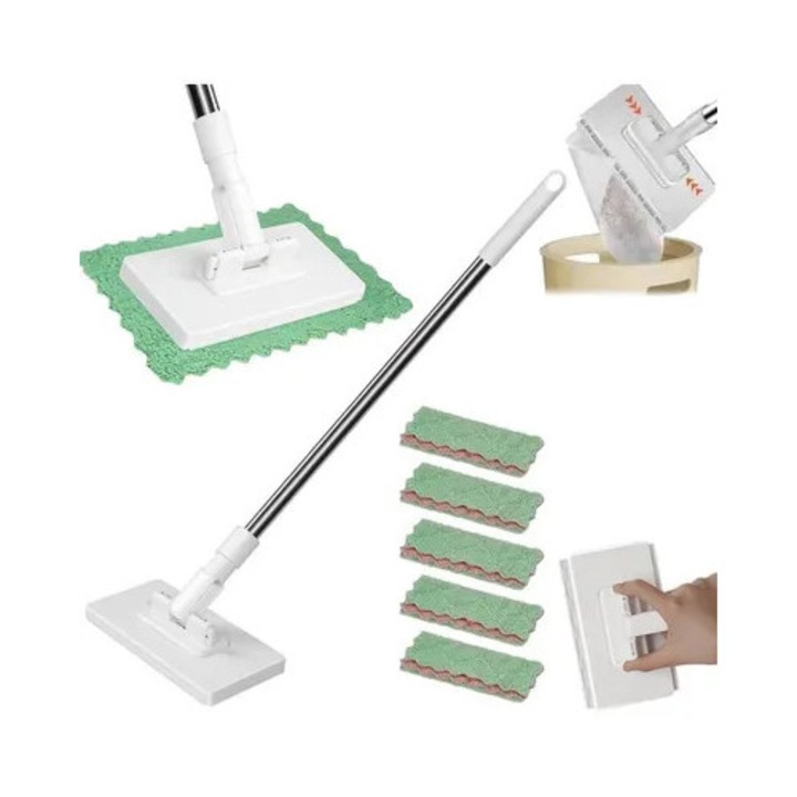 Mop cu clema, rotativ 360°, extensibil, anti-par, lavabil, multicolor