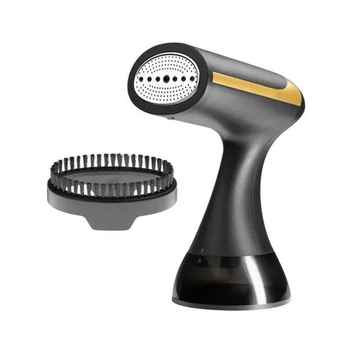 Aburitor vertical portabil, steamer 1500W, incalzire rapida 20s, rezervor 350ml, multifunctional pentru dezinfectie si indepartare praf, negru/auriu