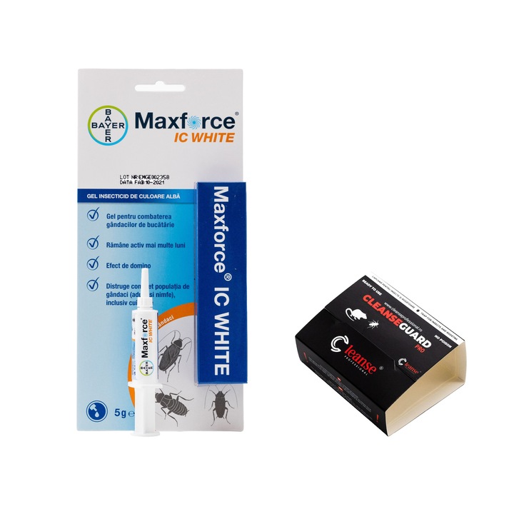 Gel insecticid profesional impotriva gandacilor Envu / Bayer MAX FORCE IC, 5g + Capcana CleanseGuard PRO, cu lipici si atractant, impotriva gandacilor, soarecilor si sobolanilor, 253 x 101 mm