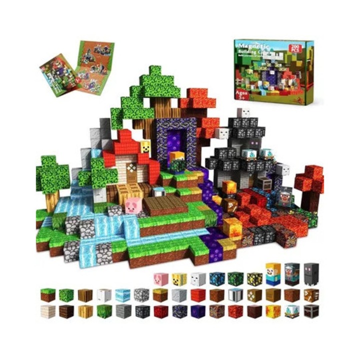 200 darabos mágneses építőkocka készlet, többszínű, 2x2cm, 3-6 éves gyermekeknek