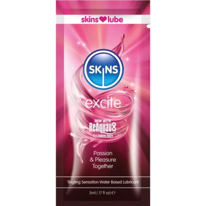 Lubrifiant pe baza de apa SKINS Excite, efect stimulant, monodoza 5 ml