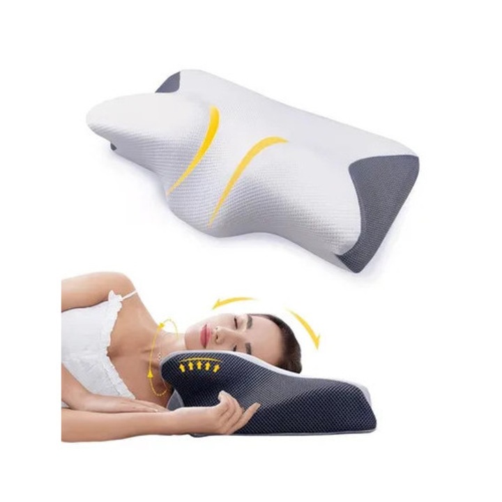 Perna ergonomica cervicala spuma memorie 45x30cm alba