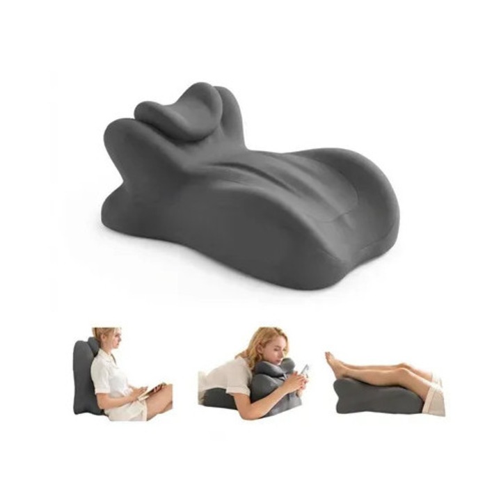 Perna de lectura din spuma cu memorie, ergonomica, suport multipozitii, ferma, husa detasabila si lavabila, Gri, pentru adulti de talie mica
