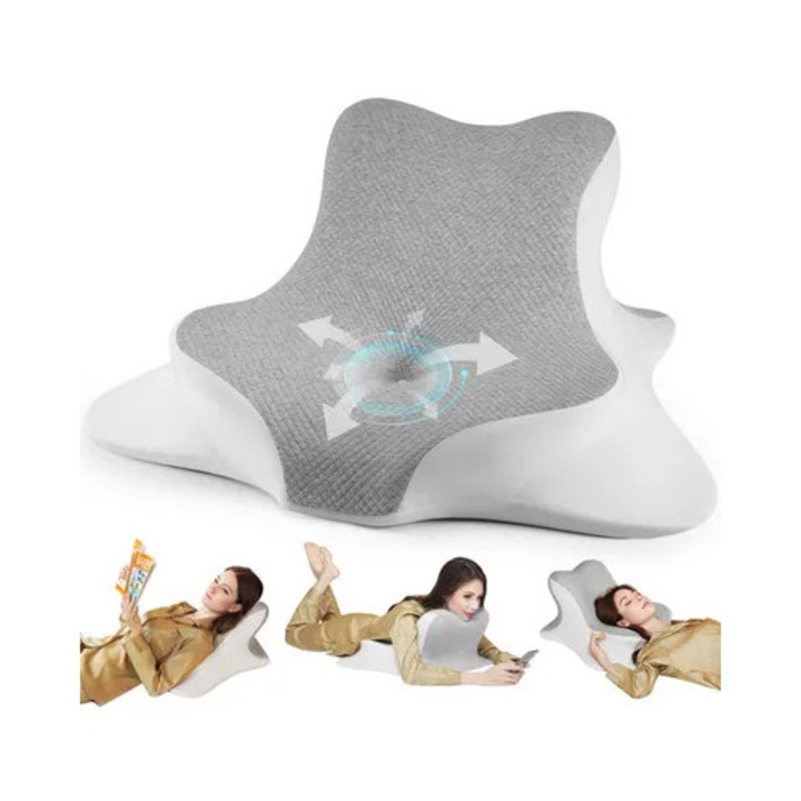 Perna ergonomica spuma memorie, suport complet, alb, 65x50x25cm