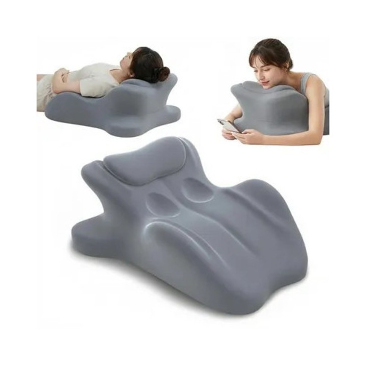 Perna ergonomica multifunctionala din spuma cu memorie, gri, 27° inclinatie