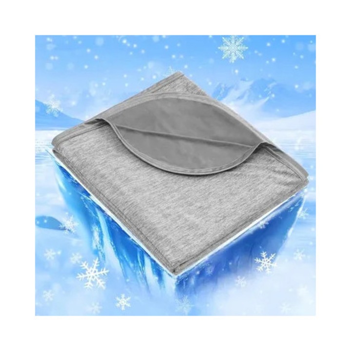 Nyári hűsítő takaró/ágynemű, Arc-Chill 3.0 technológiával, kétoldalas 60% nylon mica/40% hűsítő anyag, légáteresztő, mosógépben mosható, szürke, 150x200 cm