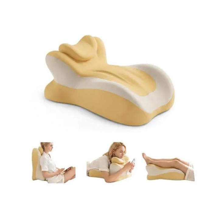 Perna de lectura / suport pentru citit din spuma cu memorie, ergonomica, suport pentru pozitii multiple pentru spate, picioare si abdomen, husa detasabila lavabila, Galben, 1 buc