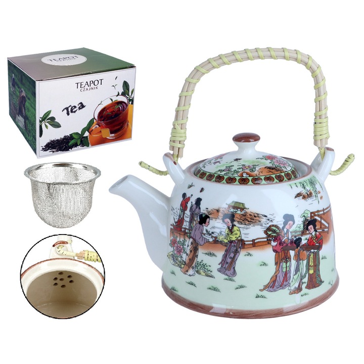 Hanipol kerámia teáskanna fém szűrővel, retro, többszínű, 1,2L