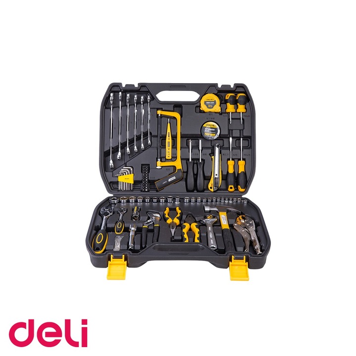 Trusa scule multifunctionala Deli, 79 piese, set complet pentru reparatii si bricolaj acasa