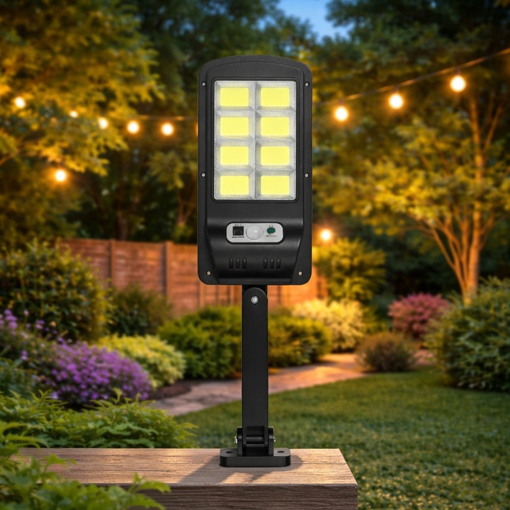 Lampa stradala cu incarcare solara, Telecomanda inclusa, LED cu senzor, Iluminat exterior puternic, Rezistenta la intemperii, 48x12x5 cm
